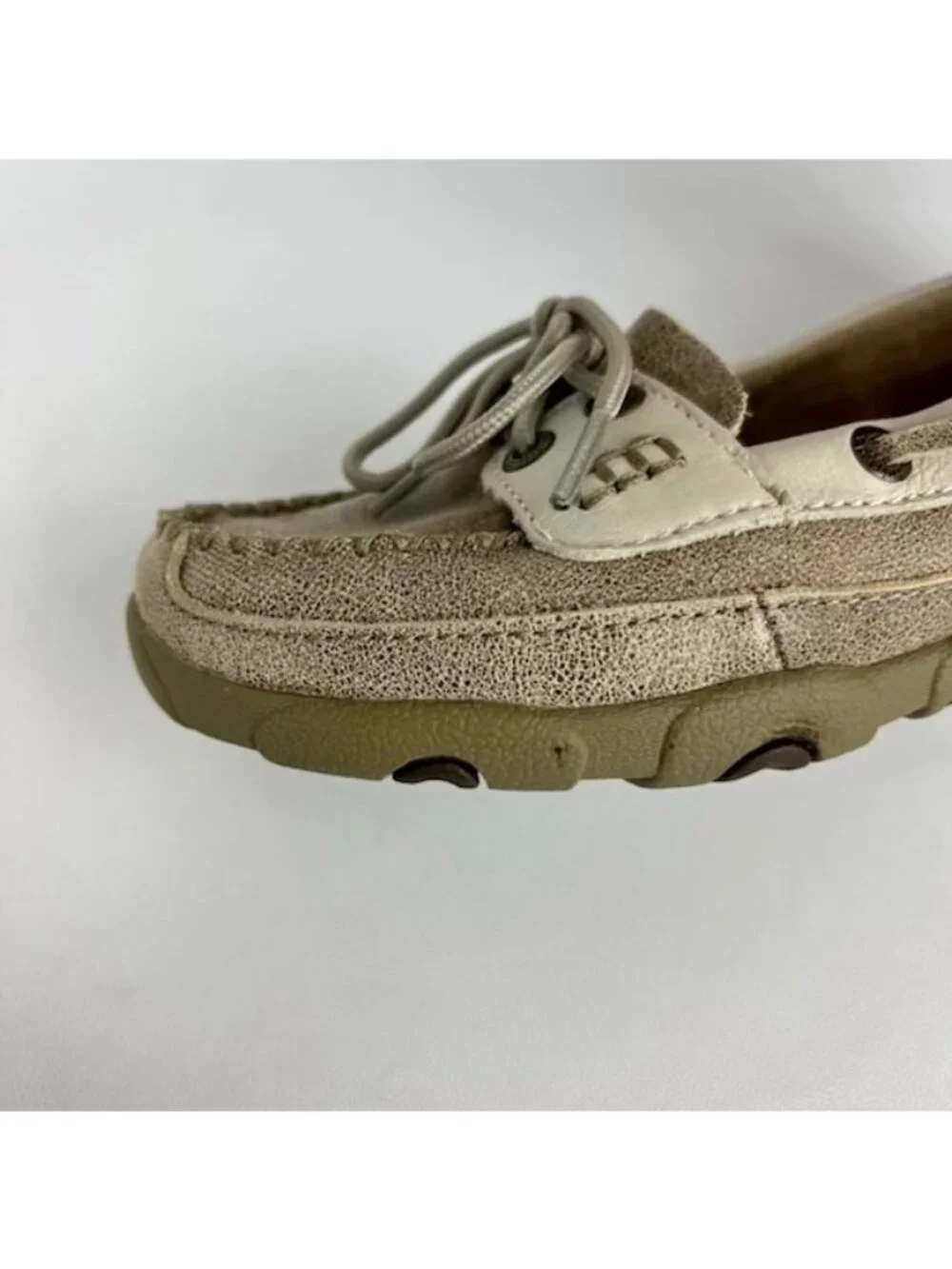 Twisted X Womens Leather Driving Moccasin Loafers Dusty Tan White Shoes size 5.5